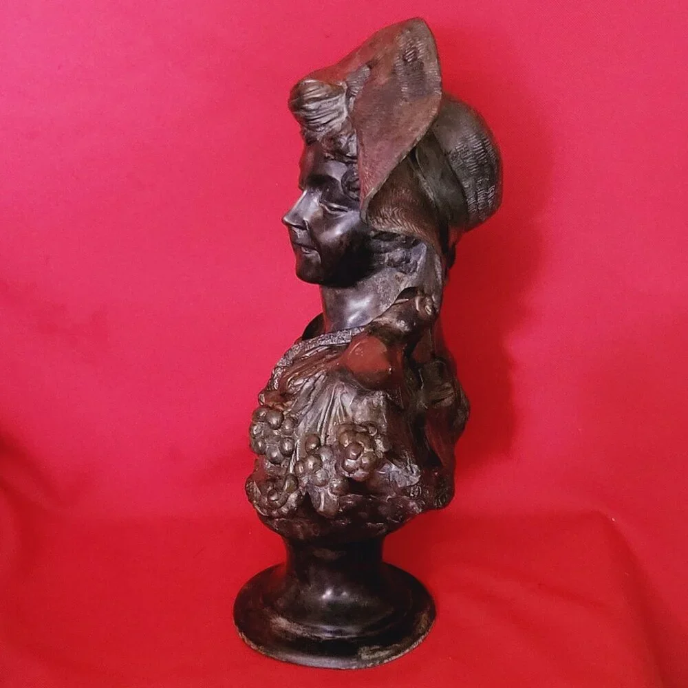 Maitland Smith Large Metal Brass Bust Lady of the Grapes Sculpture 14 Inches Tal
